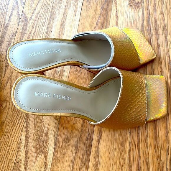 Marc Fisher- “Danria” Square Toe Gold Metallic Slide Dress Heels-8M- NEW - Picture 8 of 10